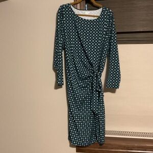 Lands' End Teal Polka Dot Long Sleeve Dress